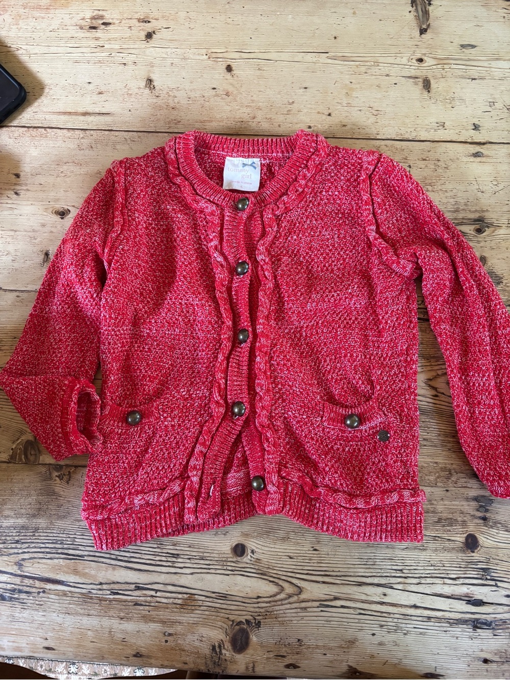 Tommy Hilfiger Red Knit Ruffle-Trim Cardigan